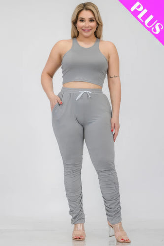 Plus Size Tank Top & Ruched Pants Set