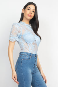 Stasia Floral Lace Corset Keyhole Bodysuit