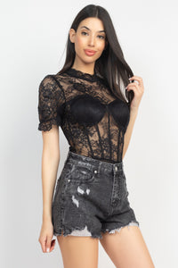 Stasia Floral Lace Corset Keyhole Bodysuit