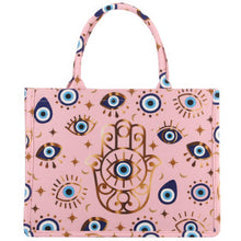 Load image into Gallery viewer, Evil Eye Hamsa Print Tote Bag