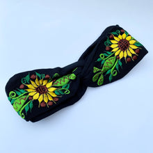 Load image into Gallery viewer, Embroidered Sunflower Top Knot Headband #3