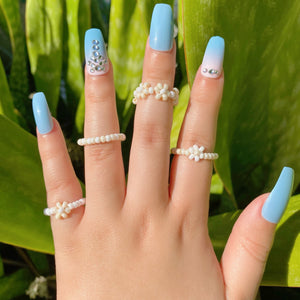 Pearl Flower Beaded Ring Set