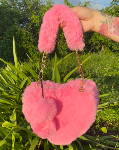 Full Of Love Faux Fur Heart Handbag